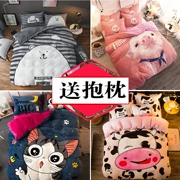 Phim hoạt hình nhung san hô bốn mảnh dày ấm áp ấm áp dễ thương mùa đông tấm flannel chăn chăn nhung giường