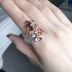 Thương hiệu lớn với cùng vòng tự nhiên tourmaline nữ 925 bạc hồng vàng tourmaline ngón trỏ nhẫn thời trang ngọt ngào may mắn - Nhẫn