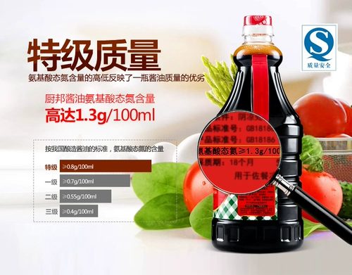 Кухонный соевый соус 1,25 л/бутылка Специальные списки, пивоварня, развернутая сальва, непревзойденное соевое соус.