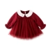 Quần áo bé gái màu đỏ thu đông đầm công chúa dày cộng với len nhung váy năm mới quần áo trẻ em