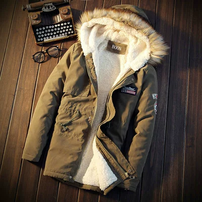 Mùa đông cộng với nhung cotton nam trung dài Hàn Quốc cộng với áo khoác cotton dày XL chất béo áo khoác nam hợp thời trang - Cực lớn