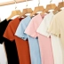 Mùa hè 2019 áo sơ mi nữ mới tay ngắn bằng gỗ chạm đáy áo thun nữ Slim là áo mỏng cổ chữ V phiên bản Hàn Quốc - Áo phông