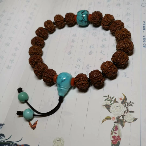 Бирюзовая природная руда, бусины, резное украшение-шарик, ручка, браслет, тройник