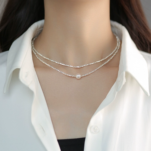Ожерелье из жемчуга, изысканная цепочка до ключиц, блестки для ногтей, легкий роскошный стиль, серебро 925 пробы