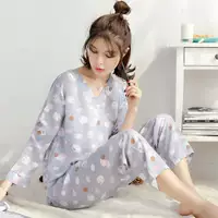 Authentic Nam Cực thoải mái mùa xuân và mùa thu Bộ đồ ngủ cotton dài tay mỏng nữ mùa hè cotton lụa tơ tằm ngắn tay phụ nữ - Pyjama do lot nu