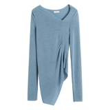 Модный лонгслив, свитер, цветная базовая приятная телу футболка, осенний, V-образный вырез, в обтяжку, по фигуре