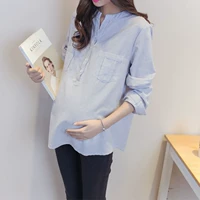 Весенняя рубашка для беременных, классический топ, коллекция 2021, в корейском стиле