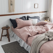 Yayoi giặt bông bốn mảnh đơn giản Nhật Bản xếp li cạnh giường màu rắn 1,2 m ba mảnh - Bộ đồ giường bốn mảnh