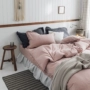 Yayoi giặt bông bốn mảnh đơn giản Nhật Bản xếp li cạnh giường màu rắn 1,2 m ba mảnh - Bộ đồ giường bốn mảnh bộ chăn ga gối cotton
