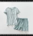 [Miễn phí vận chuyển] Nhật Bản cotton tinh khiết Tianzhu cotton dệt kim sọc của phụ nữ nam giới vài bộ đồ ngủ ở nhà dịch vụ bộ đồ ngắn tay - Nam giới