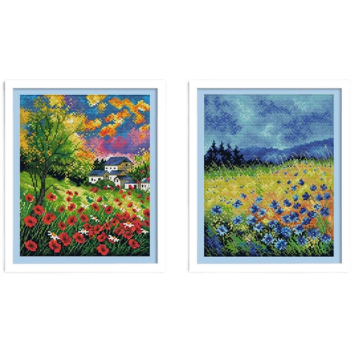 Простая ландшафтная живопись поперечная вышивка 2022 Новая линейная вышивка, вышиваемая гостиная, простая современная маленькая свежая, теплая ручная работа