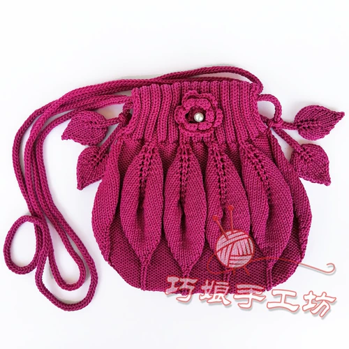 Полая проволочная шерстяная вязаная женская сумка благоприятной узел лист