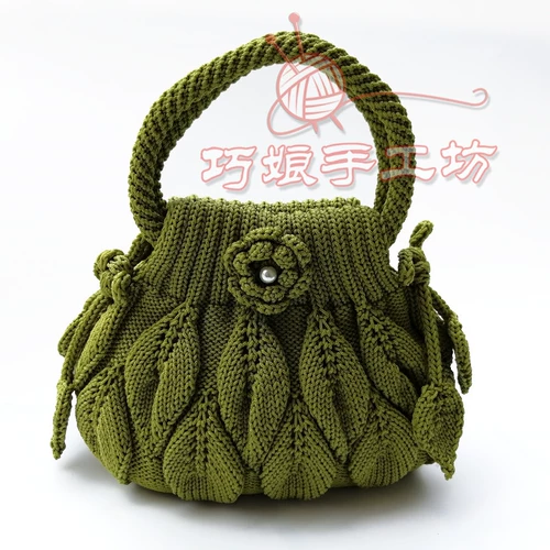 Полая проволочная шерстяная вязаная женская сумка благоприятной узел лист