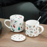 Cybil Christmas Cup Cup Cup с кепкой с ложкой керамической чашки маленькая мощность чашка детской чашки с водной чашкой
