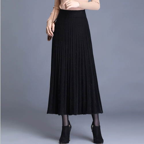 Шерстяная трикотажная демисезонная длинная юбка в складку, танцующая длинная юбка, плиссированная юбка