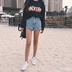 2018 mùa hè mới Hàn Quốc retro cao eo quần short denim nữ là mỏng kích thước lớn quăn AA phần đàn hồi quần nóng triều short jean nữ Quần jean
