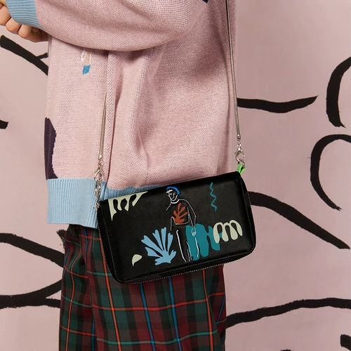 Hai2 yizistore graffiti art line кожаная кроссбаловая личность с длинной кошелькой Girl 2 использует мини -сумку для плеча