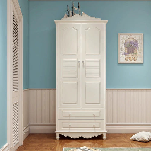 Корейский сельский шкаф -шкаф -стиль двухуровневого гардероба Белый гардероб Современный минималистский хранение спального шкафу