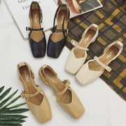 Giày nữ 2018 mới hè Hàn Quốc phiên bản hoang dã miệng nông Baotou mềm mại của chị em dép mềm đế vuông với một đôi giày