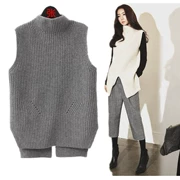 2018 mùa thu phụ nữ Hàn Quốc vest vest vai đan chia áo len vest vòng cổ áo thun áo len áo