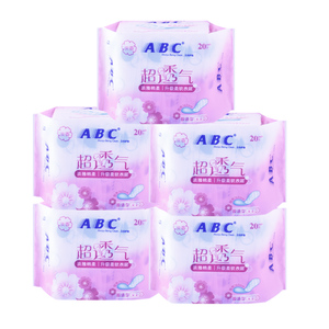 abc卫生巾护垫丝薄清香棉柔透气组合5包100片女整箱