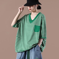 Летняя одежда, футболка, коллекция 2021, в корейском стиле, оверсайз, V-образный вырез