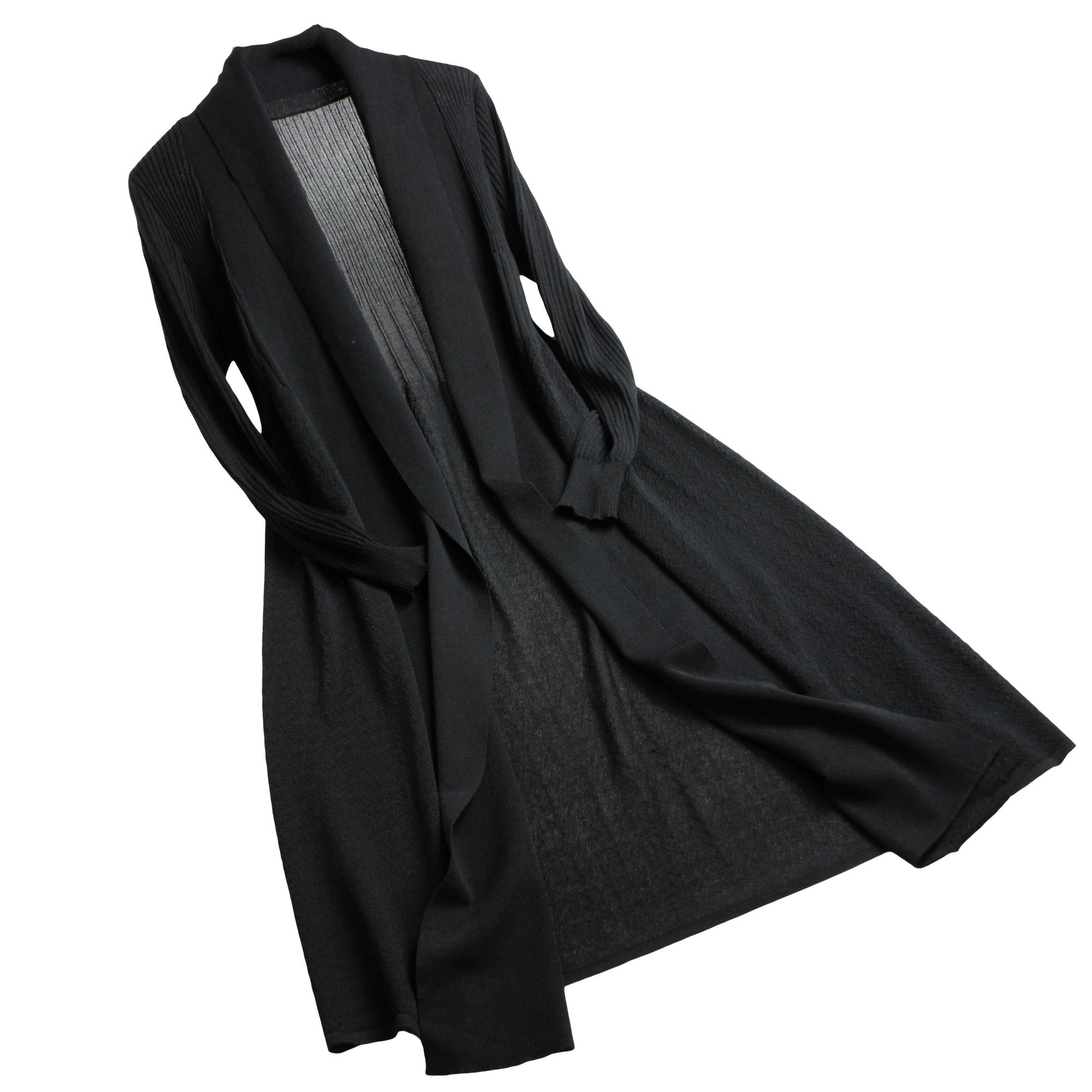 BlackKorean version Long sleeve easy Ice silk Air conditioning clothes female Cardigan Sweater Medium and long term Show thin Outside Sunscreen Thin tide