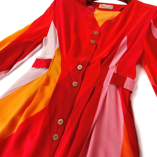 Летняя шелковая рубашка, платье, высокая талия, V-образный вырез