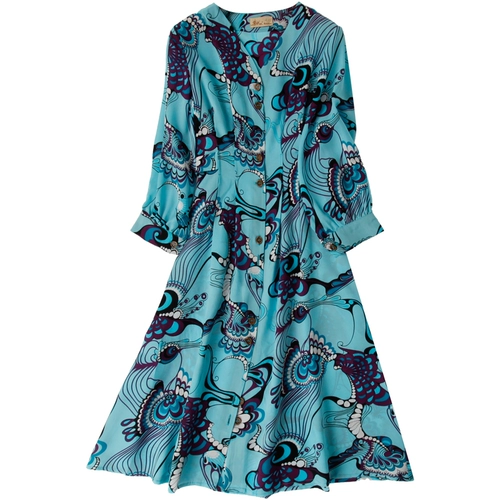 Летняя шелковая рубашка, платье, высокая талия, V-образный вырез