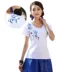 Vintage dân tộc ngắn tay t-shirt tay thêu kích thước lớn cotton màu xanh và trắng sứ t-shirt Trung Quốc phong cách mùa hè áo sơ mi nữ