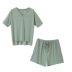Mềm mượt như nước chảy ~ làm mới gấp đôi! Áo thun dệt kim lụa ammonia + quần short phù hợp với nữ áo dài mỏng mùa hè - Bộ đồ