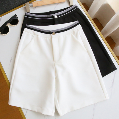 尖货怒推~巨显瘦！西装中裤女高腰宽松白色黑色薄款五分短裤子夏