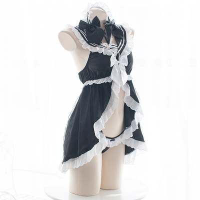 七了个三 海军风少女睡衣套装简约黑白制服软妹吊带睡衣四件套-淘宝网