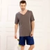 Tiêu chuẩn Mỹ 2018 mùa hè người đàn ông mới của ngắn tay lụa đồ ngủ hàng đầu với lụa lụa lụa sang trọng có thể được đeo bên ngoài dịch vụ nhà