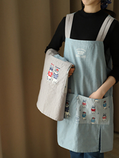 Фартук 日系 卡通猫咪家用布艺围裙 男女背心式无袖罩衣 厨房做饭 防污