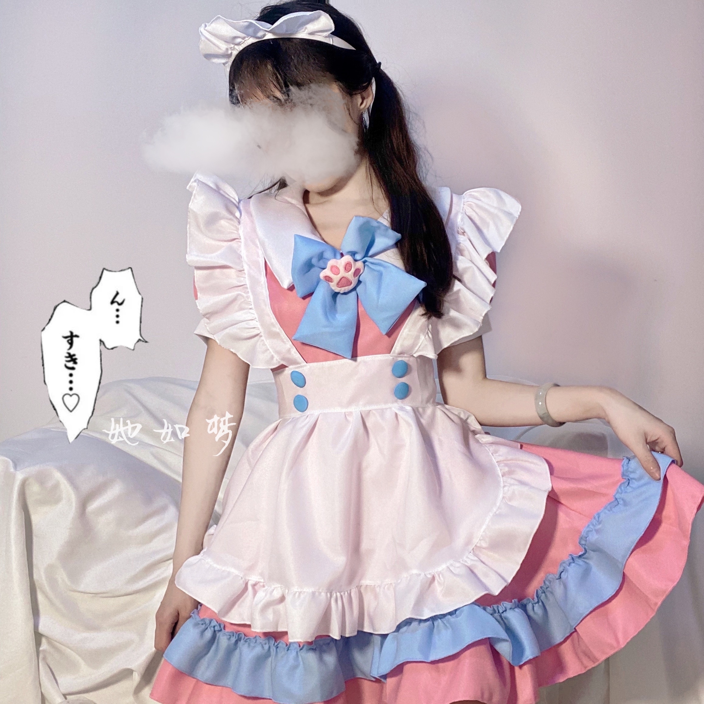 Set Includes DRESS APRON Cat Paw Bow HeaddressAnd Cat cat   ~  lovely maid cos Kitty lolita Dress game Beheading men suit