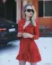 Tuyệt vời giá trị hot 2019 hè châu Âu và châu Mỹ mới in màu đỏ sao dài tay quấn váy cổ chữ V - váy đầm