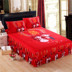 Mùa xuân và mùa hè dày chải bông giường bedspread váy một gia đình bốn bông chăn chăn giường cưới đỏ - Váy Petti giường váy Váy Petti