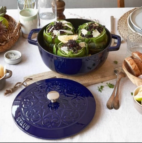 Стауб Эмалевая листовая горшка для горшки Графит Графит серой резной горшок темно -синий 24 -го 24 -мама 16 резной графитовой пепел