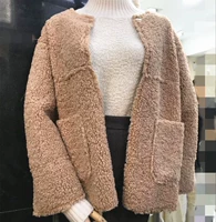Mùa thu và mùa đông mới Hồng Kông hương lỏng phiên bản Hàn Quốc của túi lớn giả lông cừu dày cổ tròn áo khoác nữ áo len mẫu áo dạ đẹp