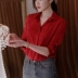 Mùa xuân 2019 mới của phụ nữ áo voan đỏ nữ mùa thu dài tay áo Han Fan áo sơ mi mỏng chạm đáy áo sơ mi nữ - Áo sơ mi dài tay