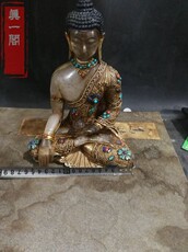 Украшения на шею 古玩古董杂项收藏明代老佛像水晶坐佛镶嵌包银绿松石宝石