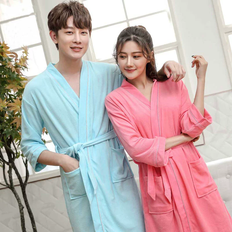 Áo choàng tắm phụ nữ mùa hè mỏng sexy áo choàng tắm bông của nam giới cotton thấm hút và nhanh khô bộ đồ ngủ váy ngủ mỏng tất cả trong một - Night Robe