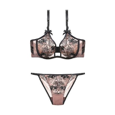 辉姑娘HUIHUI 欧美bralette花朵蕾丝内衣花叶刺绣蝴蝶结文胸套装-淘宝网