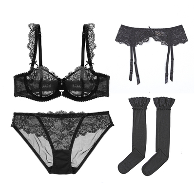 辉姑娘HUIHUIHAVE FUN蕾丝四件套 文胸+内裤+丝袜+吊袜带-淘宝网