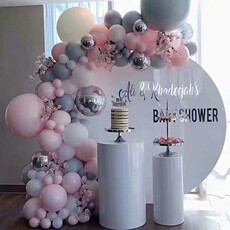 Таблица юбка Туту пряжи 新款婚庆道具白色铁艺圆柱形甜品桌五件套迎宾区蛋糕架仪式亭花桌