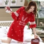 Váy ngủ nữ mùa hè tay ngắn bằng vải cotton mỏng trong phần dài size lớn năm nay màu đỏ nhà quần áo bà bầu mặc đồ ngủ - Đêm đầm shop váy đẹp