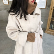 Elwing mùa đông mới 2018 handmade len hai mặt Oo Mao dài kẻ sọc tốt áo khoác nữ khí chất