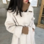Elwing mùa đông mới 2018 handmade len hai mặt Oo Mao dài kẻ sọc tốt áo khoác nữ khí chất áo phao nữ dáng ngắn hàn quốc