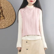 Trung Quốc retro văn học bông quilted vest phụ nữ mùa thu và mùa đông ngắn Trung Quốc nút áo sơ mi áo cotton